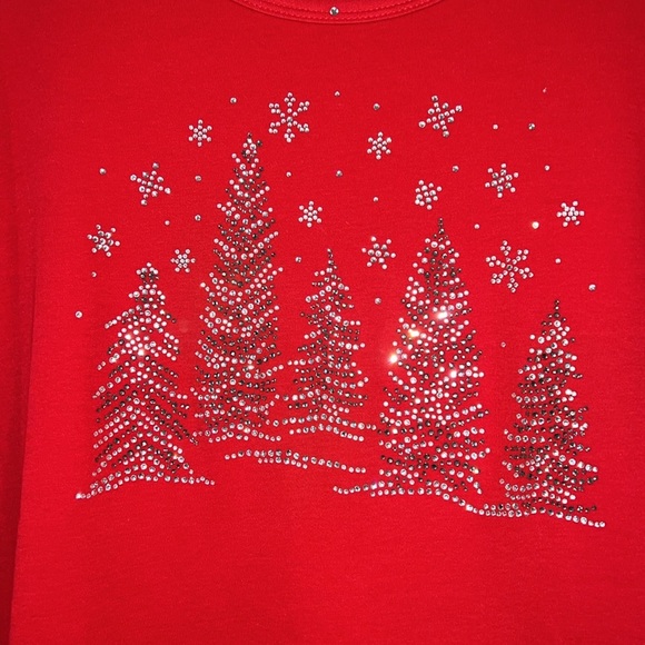 Women’s Sparkly winter forest trees bling tee shirt top plus size 1X Christmas - Picture 2 of 5